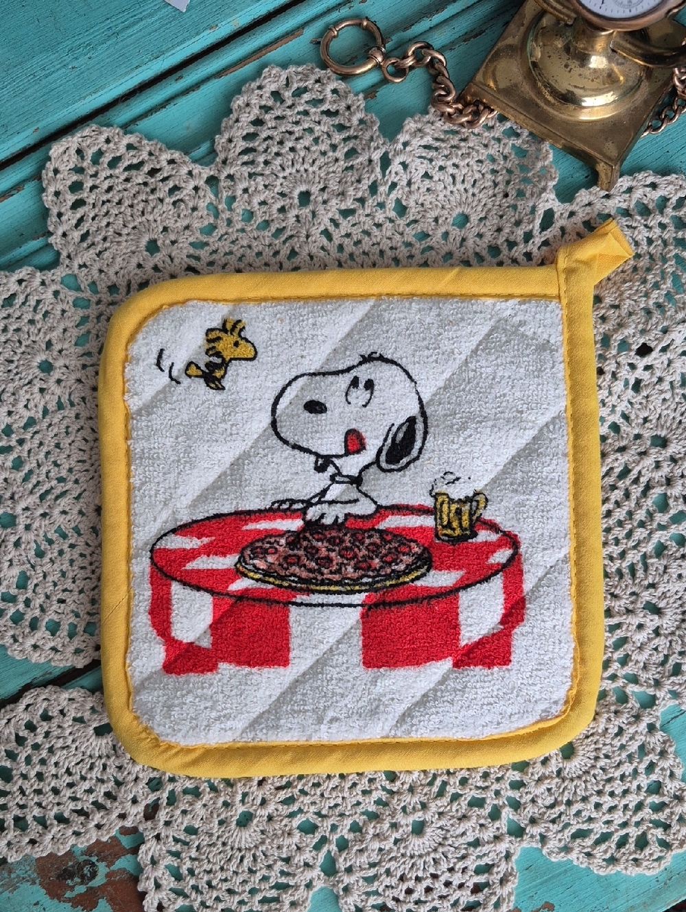 🌙Vintage 60s Peanuts Official Snoopy Woodstock Pizza New Condition Potholder